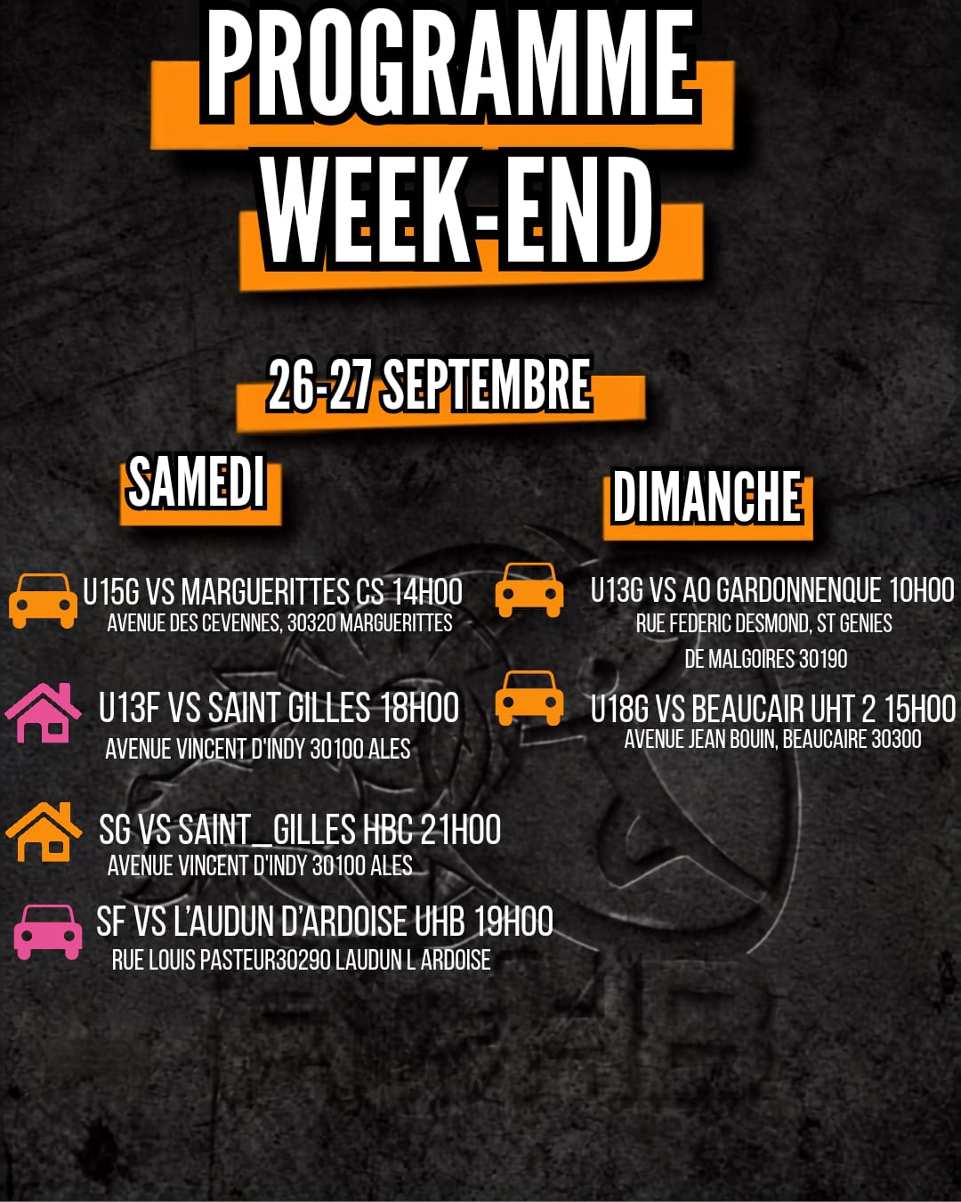 Programme Matchs du week-end